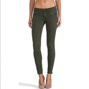 AG Adriano Goldschmied Moto Zipper Legging Jeans Olive Green Women’s Size 26
